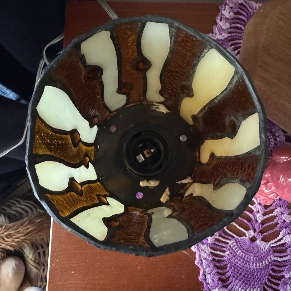 Tiffany Inspired Stained Glass Table Lamp with Orange and Black Accents - Picture 6 of 10